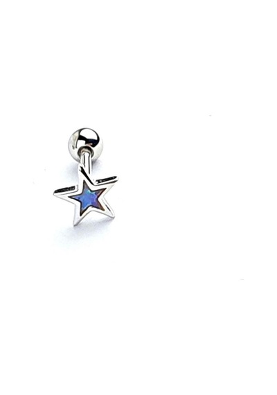 Opal Taşlı Yıldız Figürlü 925ayar Gümüş Tragus Kıkırdak Piercing Gümüş