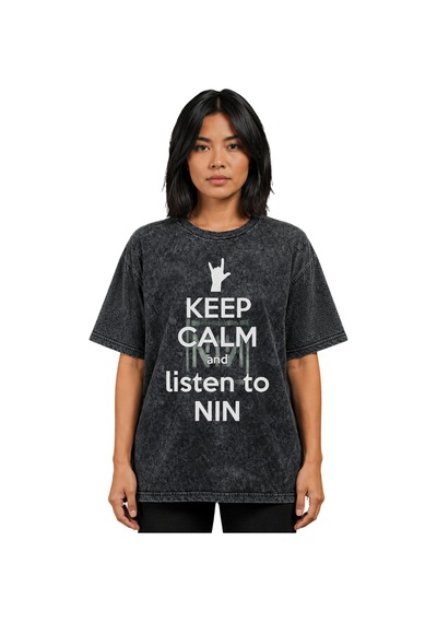 Nin Rock Metal Müzik Grubu Baskılı Unisex Oversize Vintage Yıkama Siyah