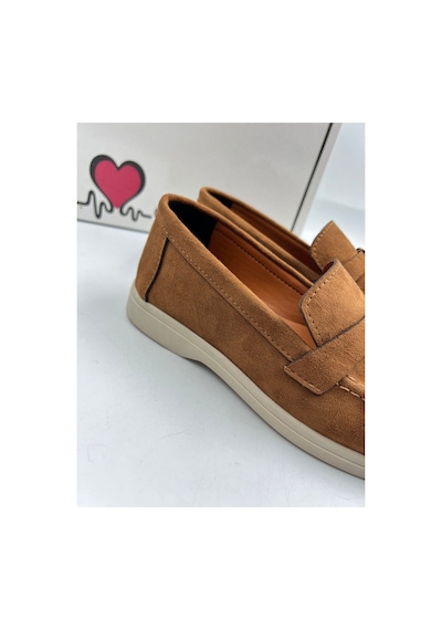 Dabab Shoes Lupy Kadın Süet Düz Taban Rahat Günlük Casual Babet Ayakkabı Taba