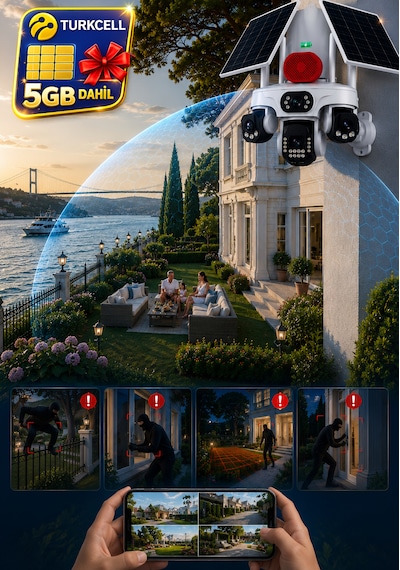 O-kam Ok337b Premium 12mp 4 Kameralı 4g Çift Solar Panel Aov Gece Görüş Sesli Konuşma Akıllı Kamera Turkcell Sim Kart