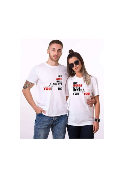 Tshirthane My Heart Only Beats For You Sevgili Kombinleri Tshirt Beyaz