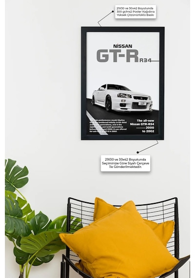 Nissan Gtr R34 Özel Tasarım Siyah Çerçeveli Tablo Poster