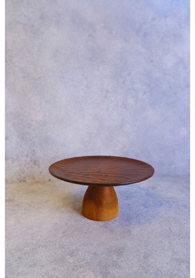 Justwood Ligna Melamin Ahşap Rölyefli 23 Cm Lucca Ayaklı Pasta Tabağı, Servis Tabağı, Sunumluk Koyu Kahverengi