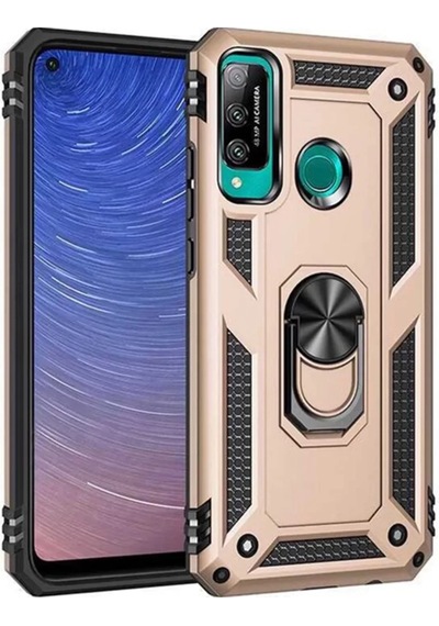 Newface Huawei P40 Lite E Kılıf Sofya Yüzüklü Silikon Kapak - Gold Altın