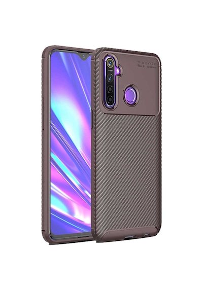 Realme 5 Pro Karbon Desenli Negro Silikon Kılıf Kahverengi