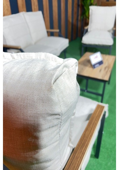 Ard & Garden Linda 211 Sehpalı Krem Fermuarlı Bahçe Balkon Takımı, Cafe, Salon - Metal Kanepe Koltuk Takımı Krem