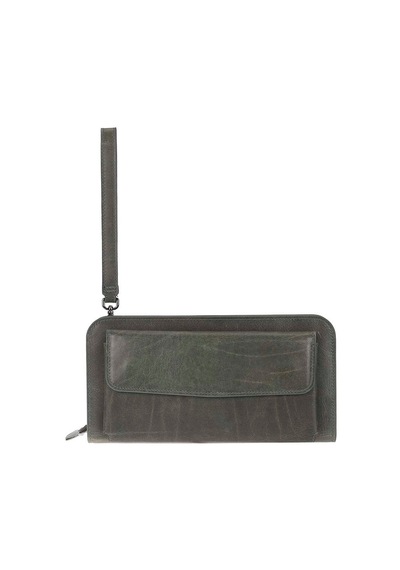 Bloominbag Faron Forest Green Telefon Bölmeli Hakiki Deri Unisex Clutch Çanta Yeşil