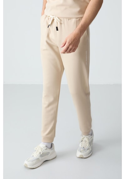 Tommy Life Bej Pamuklu Kalın Yumuşak Dokulu Oversize Fit Basic Erkek Eşofman Takım - 85261 Bej
