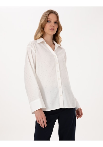 Pierre Cardin Kadın Beyaz Gömlek Desenli 50313639-vr013 Beyaz
