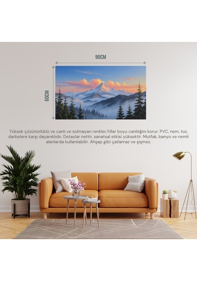 Doğa Ve Manzara Yatay Gün Doğumunda Görkemli Dağ Manzarası 07 Çerçevesiz 90x60cm Pvc Tablo
