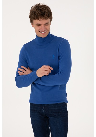 U.S. Polo Assn. Erkek Slim Fit Boğazlı Yaka Saks Basic Kazak 50288884-VR045