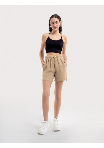 Regular Fit Kadın Şort Bej