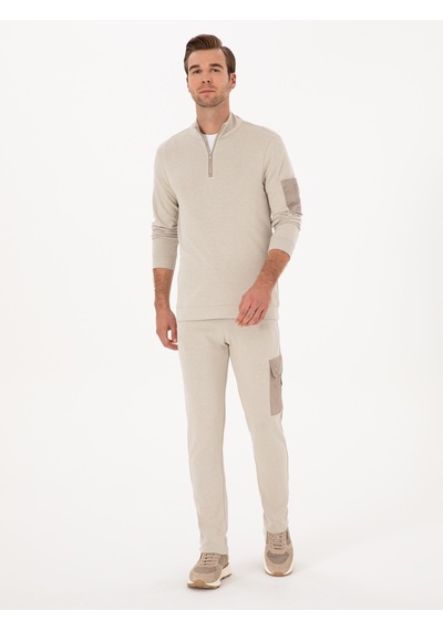 Cacharel Bej Slim Fit Kargo Cepli Paçası Düz Eşofman Altı