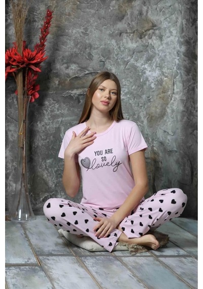Sude Charme Kadın Milan Bisiklet Yaka Kısa Kol Pijama Takımı K300/514- 1 Adet 001