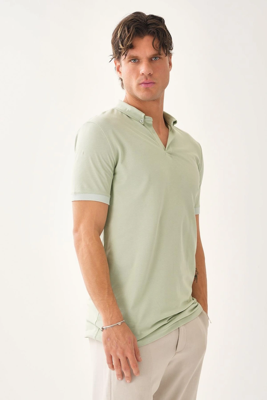 Erkek Comfort Fit Polo T-shirt Açık Yeşil