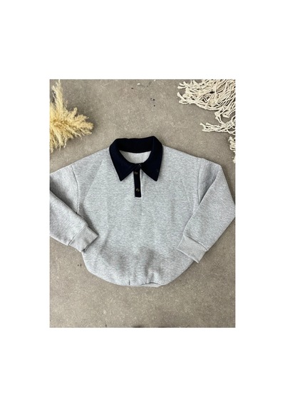 Nimas Kadın Gri Oversize Polo Yaka 3 İplik Şardonlu Sweatshirt Gri - 675774194 Gri