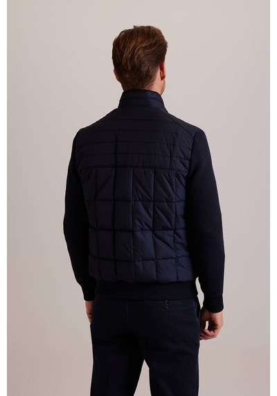 Ysf Erkek Lacivert Kolu Trikolu Slim Fit Mont