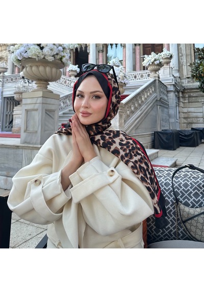 Miorel Scarfs Yeni Sezon Leopar Desen Vual İpek Şal Premium Fular Silk Scarfs Shawl Hijab Kırmızı