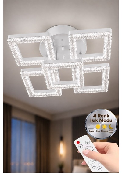 Yakamoz Model 5"li Beyaz 3 Renk Modu Ledli Modern Tavana Sıfır Salon Mutfak Çocuk Yatak Odası Led Avize