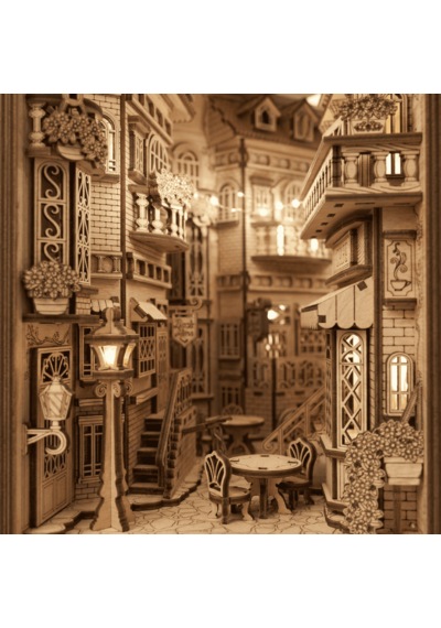 European Alley Book Nook Ahşap Maket Seti Avrupa Sokağı Peri Led'li Kitaplık Dekoru