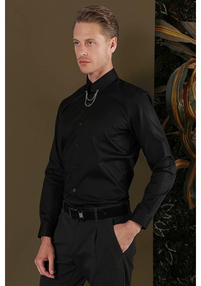 Efor Gk 704 Slim Fit Siyah Klasik Gömlek Siyah