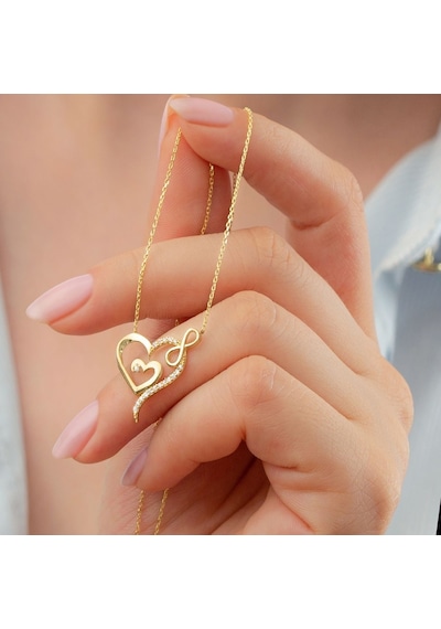 925 Ayar Gold Sonsuzluk Kalp Gümüş Kolye