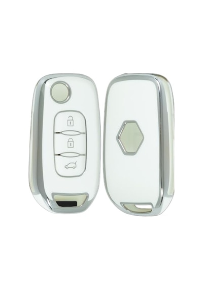 Autohan Keys Megane 4, Clio 5, Captur, Taliant, Express İçin 3 Butonlu Nano Anahtar Kılıfı, Beyaz Gümüş