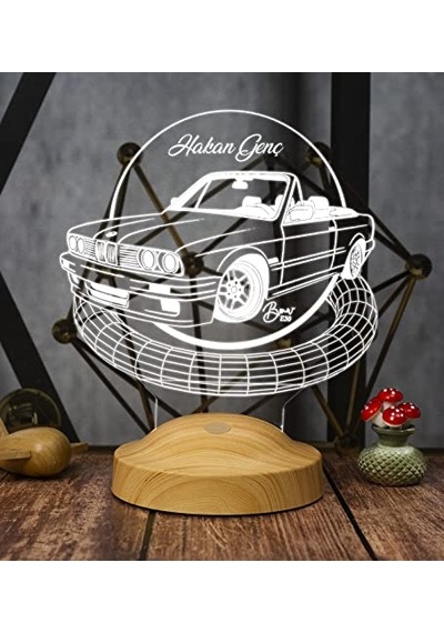 Bmw E30 Cabrio Bmw Logolu Hediye 3d Led Lamba Bmw Hayranına Hediye Çok Renkli