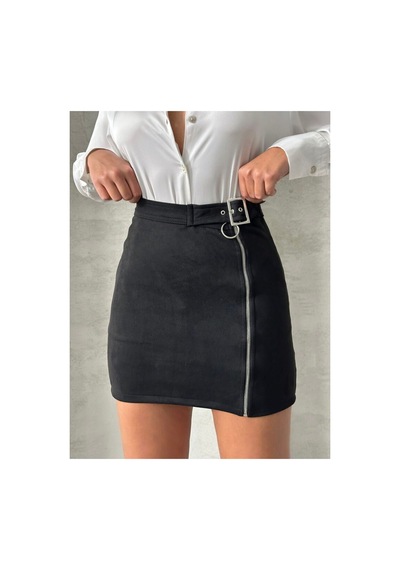 Verymoda Süet Fermuarlı Etek F0121 Siyah
