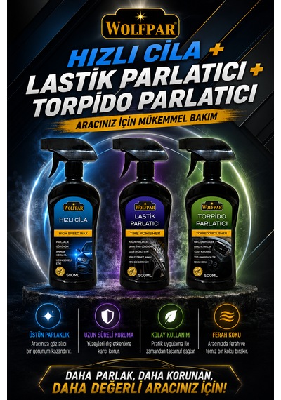 Hızlı Cila + Lastik Parlatıcı + Torpido Parlatıcı Seti Aracınız İçin Pratik Ve Etkili Bakım Çözümü