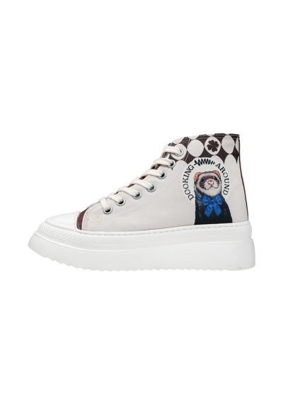 Kadın Vegan Bej Kalın Taban High Sneakers - Dooking Around Tasarım Çok Renkli