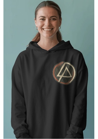 Sevbano Linkin Park Müzik Grubu Sırt Baskılı Unisex Oversize Penye Hoodie Siyah