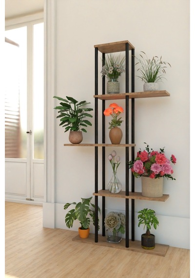 5 Raflı Dekoratif Bitki Standı Sökülebilir Kolay Kurulum Saksı Rafı Salon Balkon Çiçeklik Organizer Çok Renkli