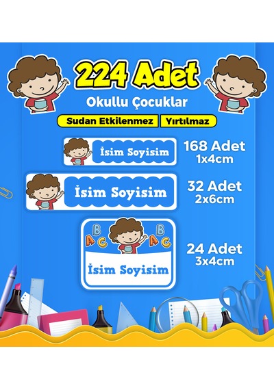 Sevimli Çocuklar Temalı Okul Kreş Kişiye Özel İsim Etiket Seti - Model 217 Çok Renkli