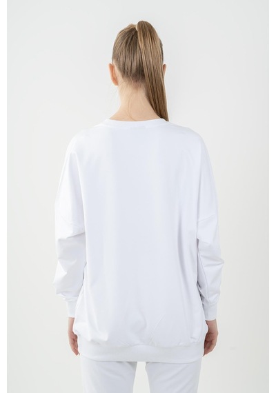 Maraton Sportswear Oversize Kadın Bisiklet Yaka Uzun Kol Basic Beyaz Sweatshirt 22185-beyaz Beyaz