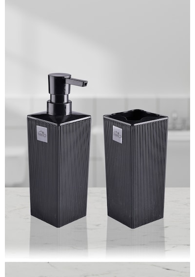 Minimalist Banyo Seti Sıvı Sabunluk Ve Diş Fırçalık Modern Kare Tasarım Dc-6778 Antrasit