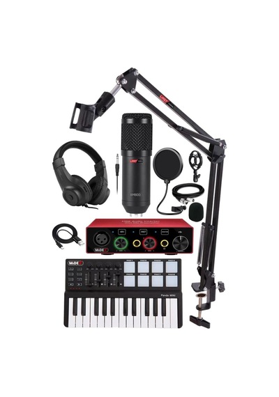 Midex Midi Paket-1 Stüdyo Ekipmanları Seti Ses Kartı Midi Klavye Mikrofon Kulaklık