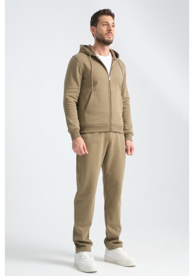 Shooter Sportswear Shooter Erkek Kışlık Eşofman Takımı Thermosoft Teknolojisi İçi Kuzu Görünümlü Regular Kalıp Minimal Logo Kapüşonlu Haki