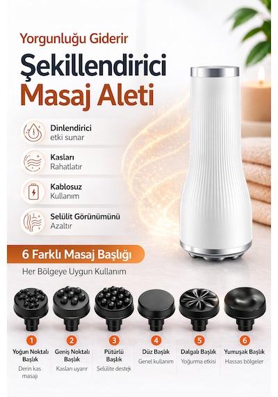 Ds5a G5 Tip Şarjlı Vücut Masaj Aleti Cihazı Sıkılaştırıcı Selülit Karşıtı Titreşimli Kas Gevşetici Beyaz