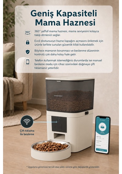 Ppf 1003 - Akıllı Otomatik Mama Kabı 6 Lt Mobil Uygulama İle Yemek Programı Ve Manuel Besleme Petmate Smart - Krem