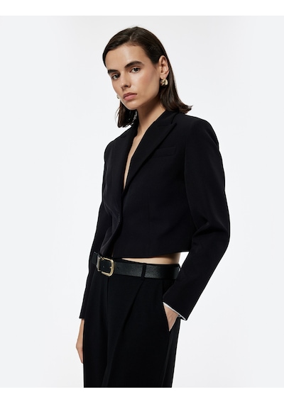 Koton Kruvaze Yaka Uzun Kollu Crop Blazer Ceket Siyah 6wak50025uw Siyah