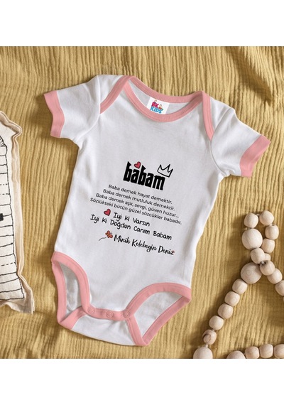 Bk Gift Bk Kids Kişiye Özel Pembe Bebek Body Zıbın - Model 63