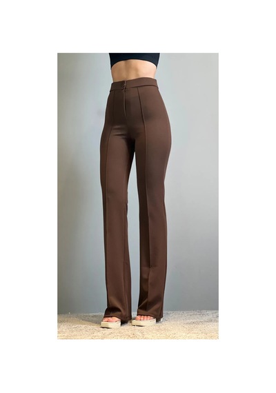 Thiff Gymwear Krep Kumaş Likralı Kadın Palazzo Pantolon 3'lü Set Bej-kahverengi-lacivert