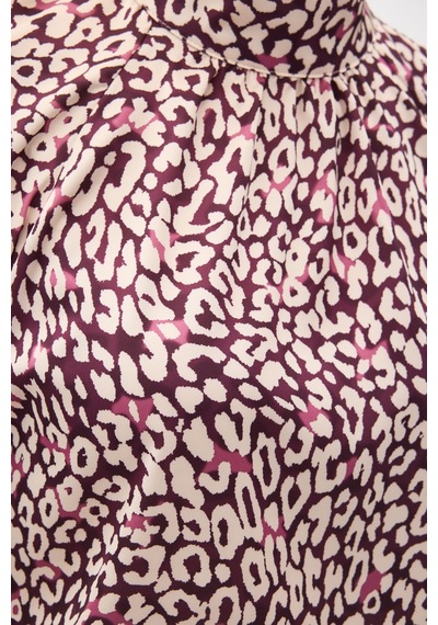 Sateen Desenli Bluz - Mürdüm-137130 Mürdüm