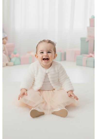 Mnk Baby & Kids Pelüş Bolerolu Kız Bebek Elbise M00771 somon
