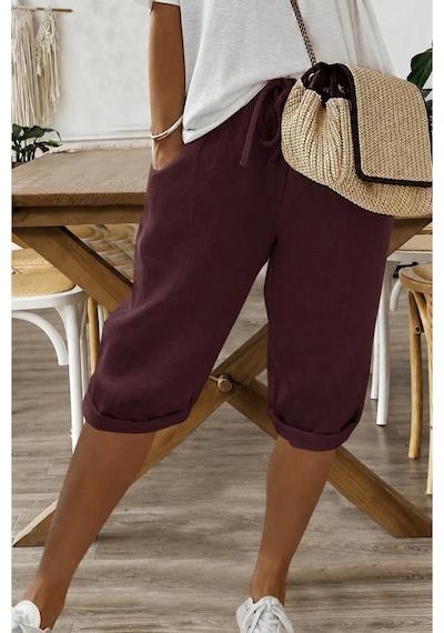 Cool Tarz Kadın Beli Lastikli Rahat Kesim Kapri Şort Bordo Bordo