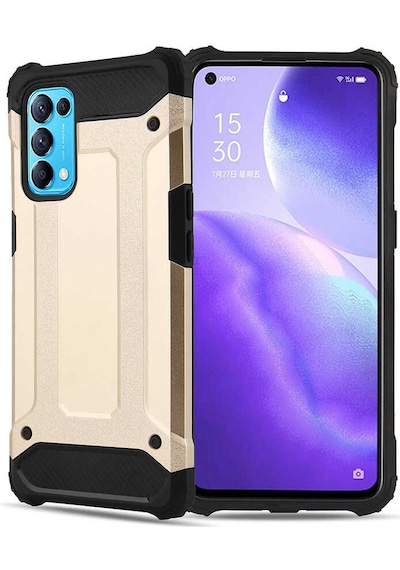 Noktaks - Oppo Reno 5 5g Uyumlu - Kılıf Çift Katman Zırh Tank Crash Military Kapak - Gold