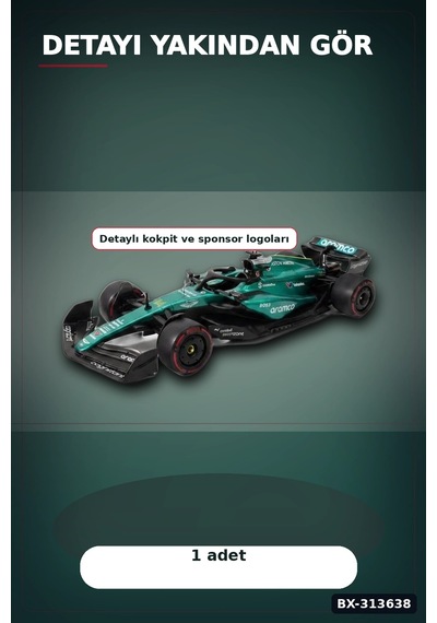 1:32 Aston Martin F1 Metal Diecast Model Araba - Çek Bırak Oyuncak, Koleksiyon Bx-313638