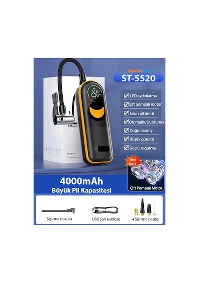 Sepetinegelsin St-5520 Dijital Basınç Göstergeli Oto Lastik Şişirme Pompası Hava Kompresörü