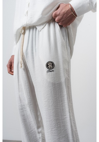 Erkek Keten Oversize Gömlek Pantolon Takım Ekru